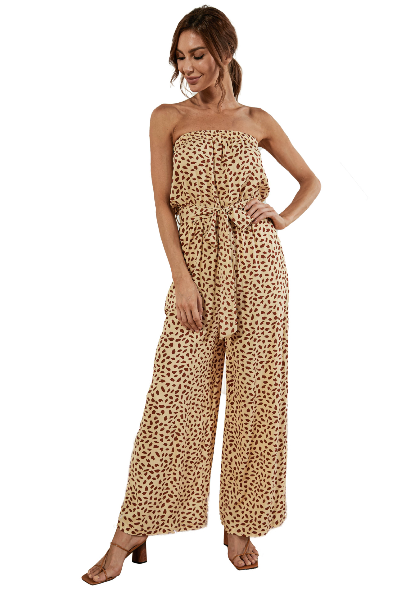 Nuevos productos de verano para mujer, nuevo mono de pierna ancha con cordones y estampado de lunares en forma de corazón y top de tubo sexy_voghion.com