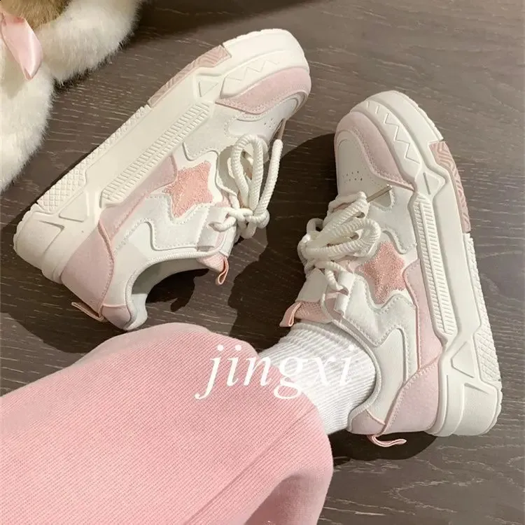 Scarpe sportive rosa bianche da donna, primavera estate, con plateau, vintage, casual, vulcanizzate, kawaii, da tennis, da donna, basse 240801_voghion.com