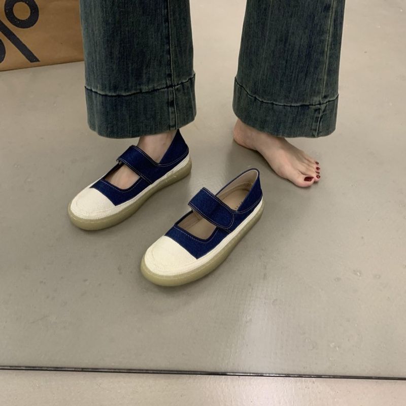 Fransk tykbundet denimrem Mary Jane Fisherman Damemode Casual Lazy Le Fu Single Sko Damer_voghion.com