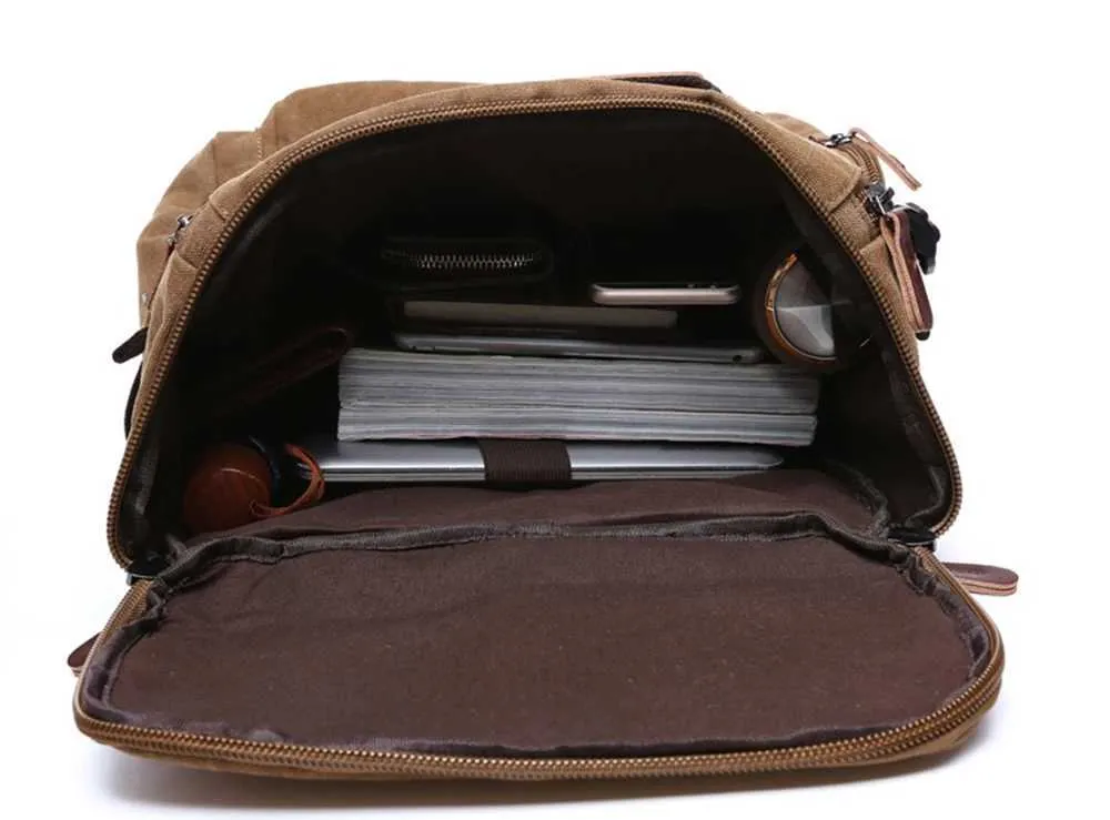 Vintage Canvas Backpack For Men Travel Laptop Rucksack Large_voghion.com