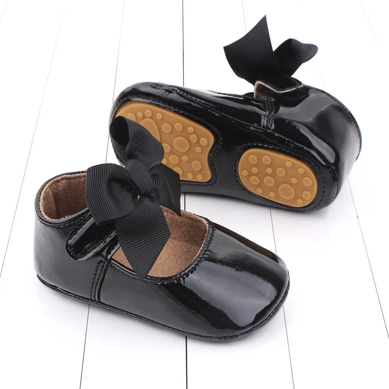 Bebé recién nacido Infante Niño Niña Clásico Lazo Suela de goma Anti-labio PU Dre Littleprout First Walker Cuna para niños pequeños_voghion.com