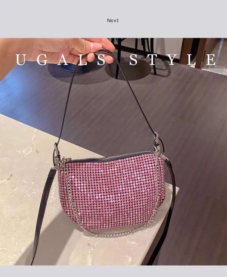 Crystal Rhie Dia Fashion Half Moon Borsa da donna Bg Shiny Even Wedd Party Clutch Borsa a tracolla Street_voghion.com