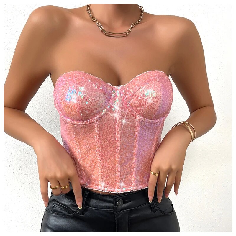 Reggiseno corsetto da donna europeo e americano, lingerie a spina di pesce, reggiseno con paillettes, biancheria intima push-up per ragazza piccante_voghion.com