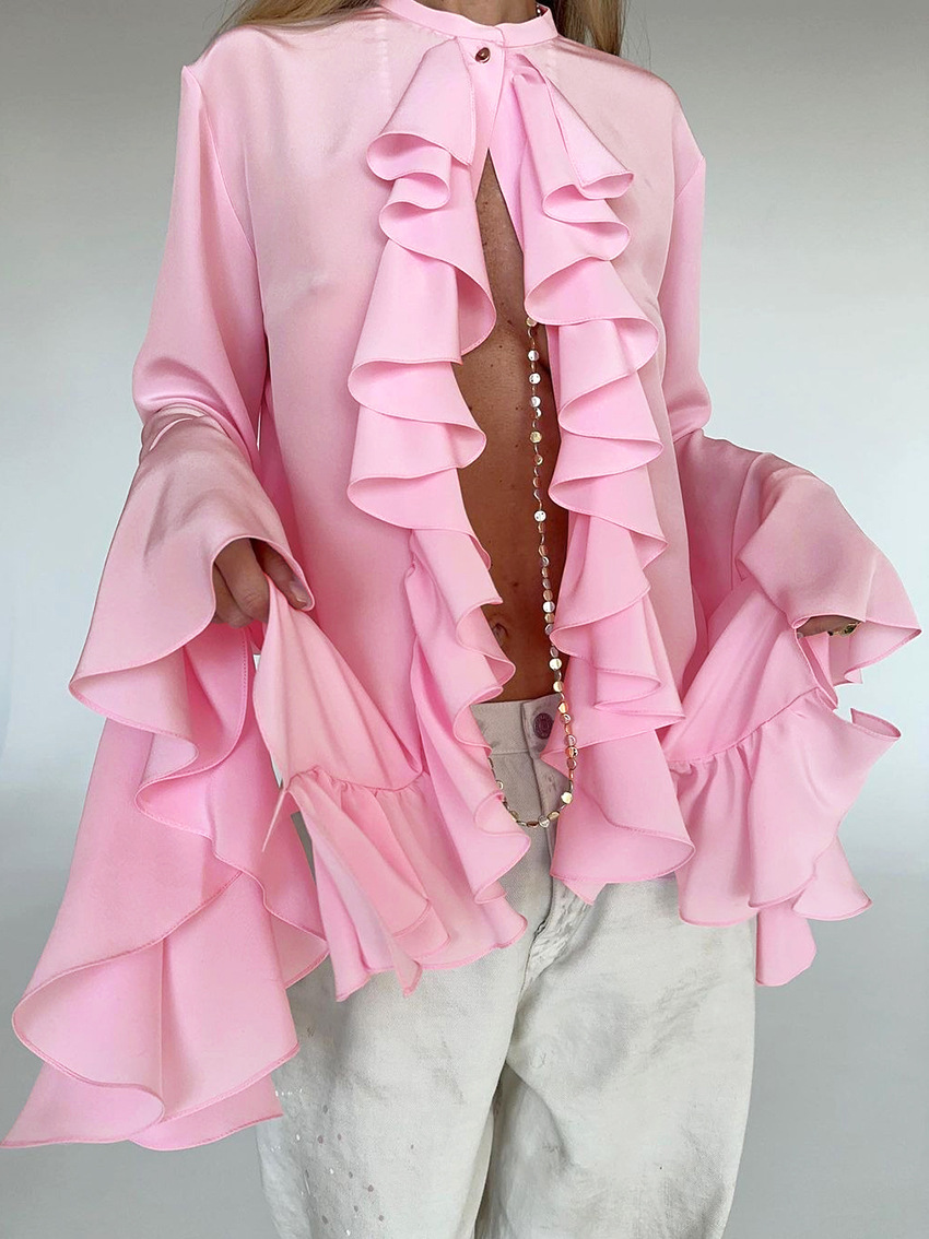 Dametøj Design flæser langærmet skjorte vinter ny stil temperament high-end cardigan top kvinde _voghion.com