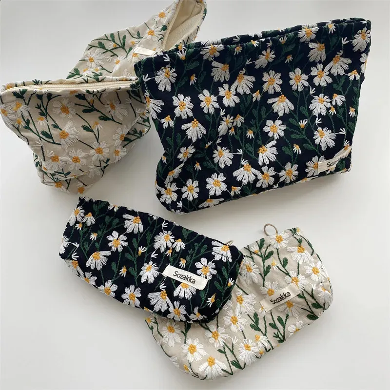 Trousse de toilette en toile imprimée rétro tendance, grande capacité, pour femmes, trousse de voyage pour cosmétiques, sacs de rangement pour maquillage 240815_voghion.com