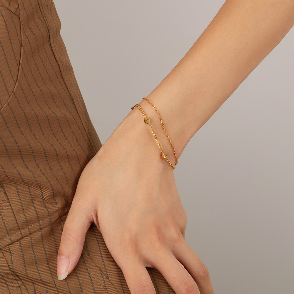 Geometric Accessory/ Temperament Twin Chain Titanium Steel Bracelet For Women_voghion.com