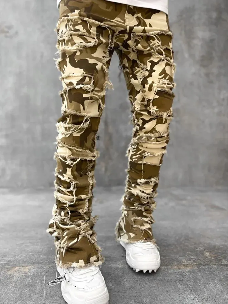 Blugi stivuiți pentru bărbați, stil hip hop, stil bărbătesc, stil 2024, stil stivuit, stil slim fit, stil Distressed, stil distrus_voghion.com