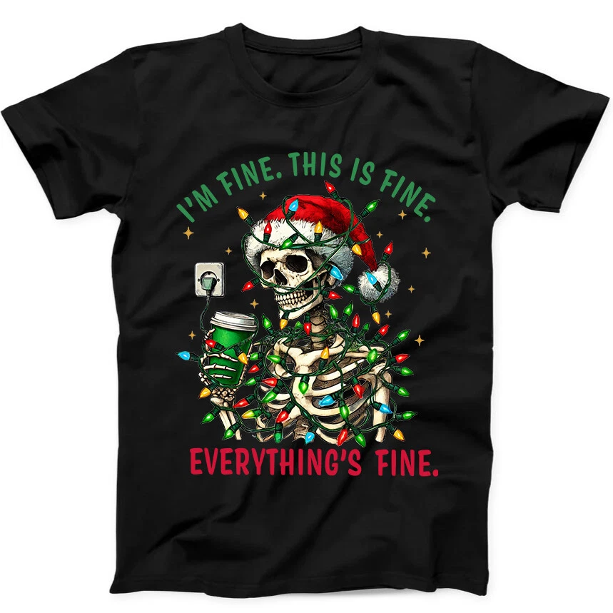 Grappig kerst skelet halloween everything's fine t-shirt_voghion.com
