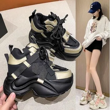 Casual schoenen voor dames, warme, dikke sneakers met 10 cm hak, herfst/winter, dikke zool, gevulkaniseerd, hoog platform, leer voor dames_voghion.com