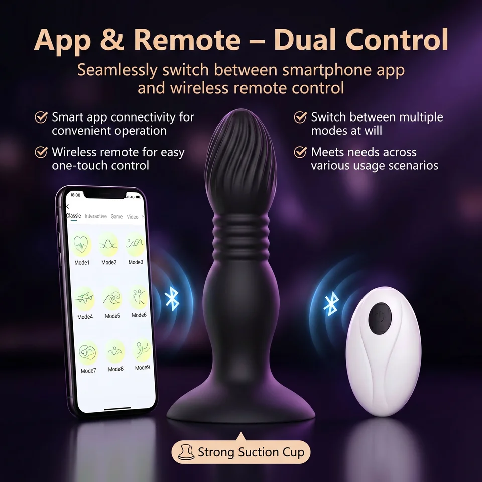App Control Thrusting Butt Plug Vibrator With Suction Cup_voghion.com