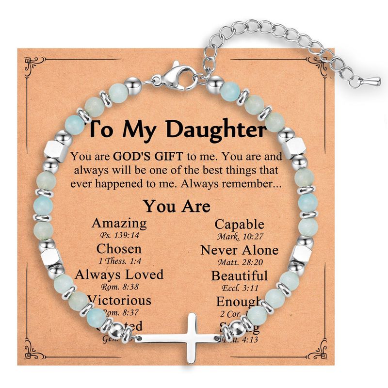 6mm natural stone cross beaded card gift bracelet_voghion.com