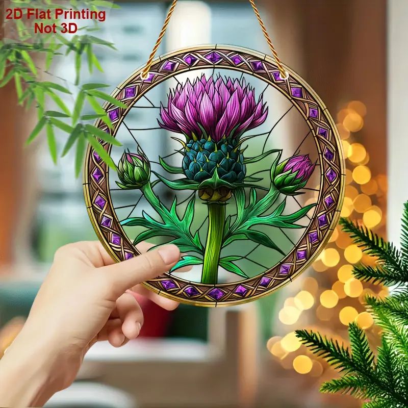 Škotski osat Suncatcher - 20 cm rustikalna akrilna umetnost. Dekoracija z višavskim čarom za vrtna vrata ali cenjeno keltsko darilo._voghion.com