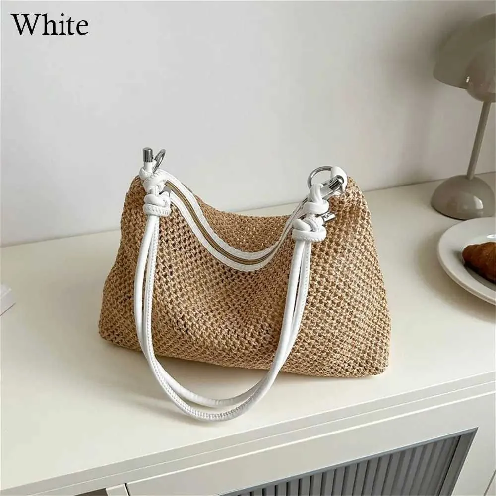 Nette stroh Rattan große kapazität handgemachte gewebte handtasche schulter tasche frauen modische sommer strand damen Y241011_voghion.com