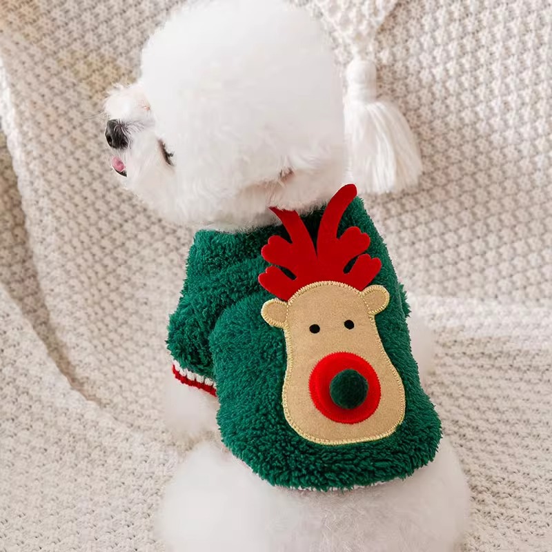 Dog Christmas festival two feet elk velvet Teddy than bear cat two feet pet festive New Year clothes