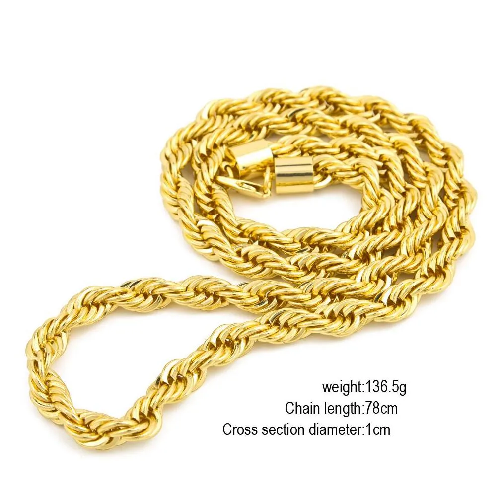 Ketten 10 mm dick, 76 cm langes Seil, verdrehte Kette, vergoldet, Hip Hop, schwere Halskette für Herren, Drop-Lieferung, Schmuck_voghion.com