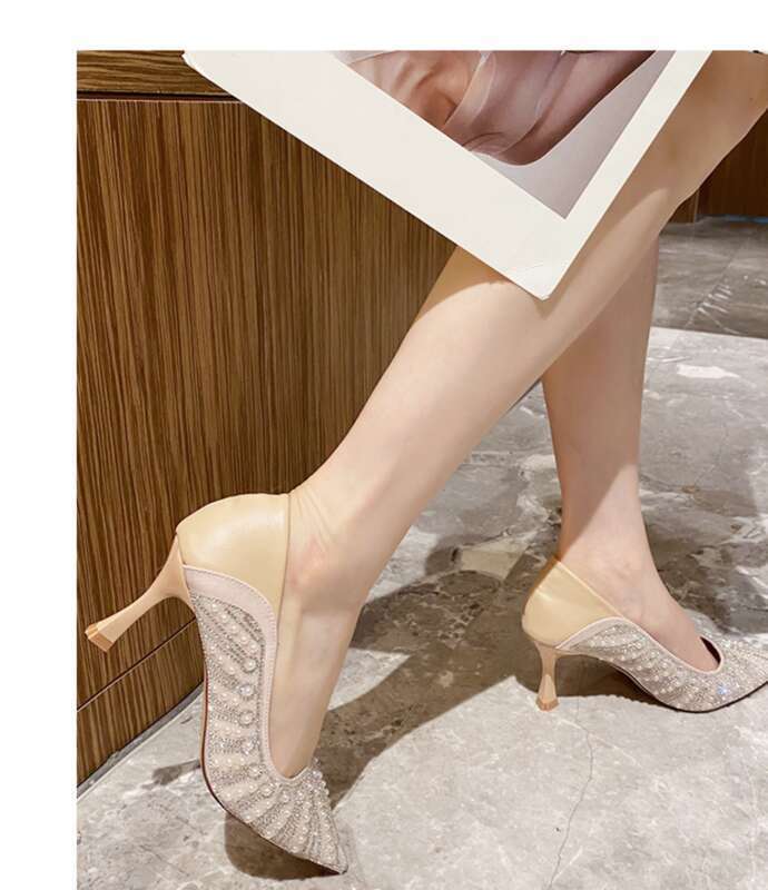 Damen High Heels, Slim Spring 2025, 7 cm kleiner Absatz, spitze französische Einzelschuhe_voghion.com