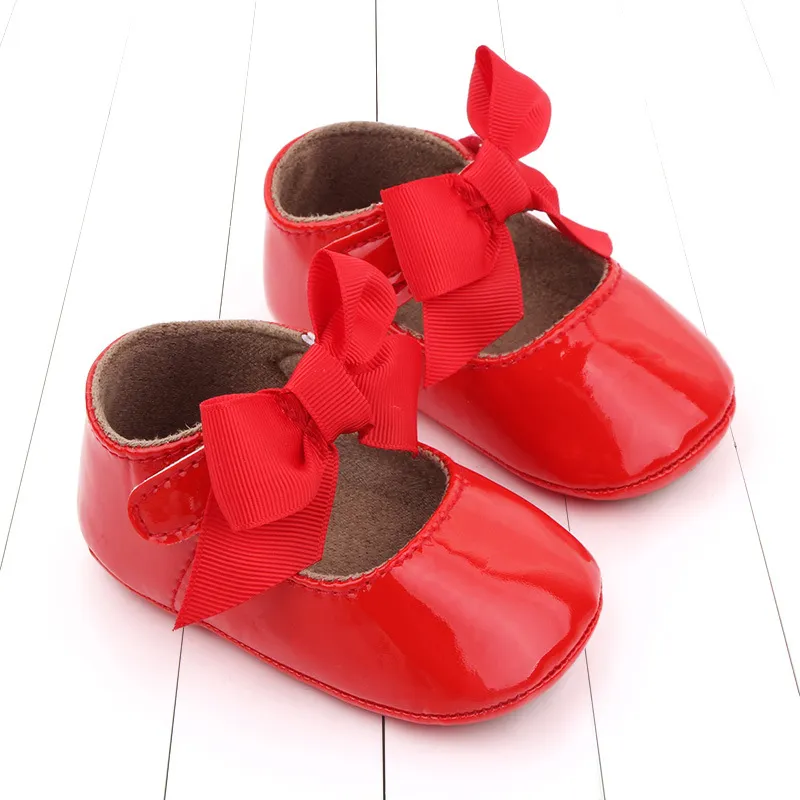 Bebé recién nacido Infante Niño Niña Clásico Lazo Suela de goma Anti-labio PU Dre Littleprout First Walker Cuna para niños pequeños_voghion.com