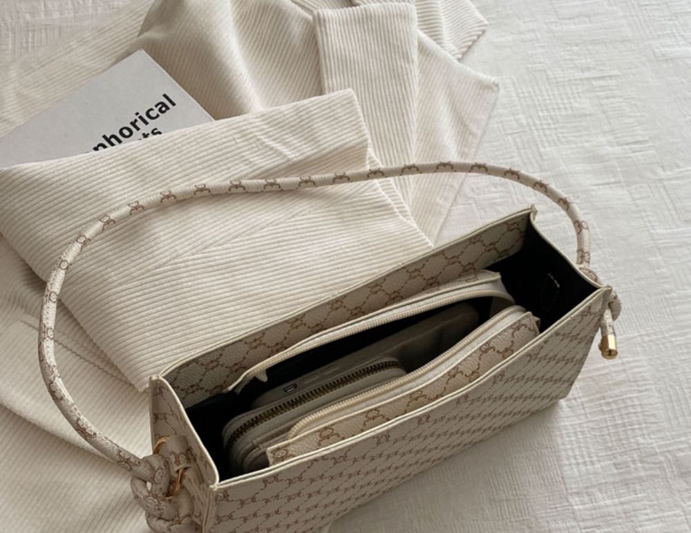 Borsa a tracolla singola con texture, da usare sotto le ascelle, 2024, nuova borsa a tracolla stampata, alla moda e alla moda, piccola borsa quadrata per i pendolari_voghion.com