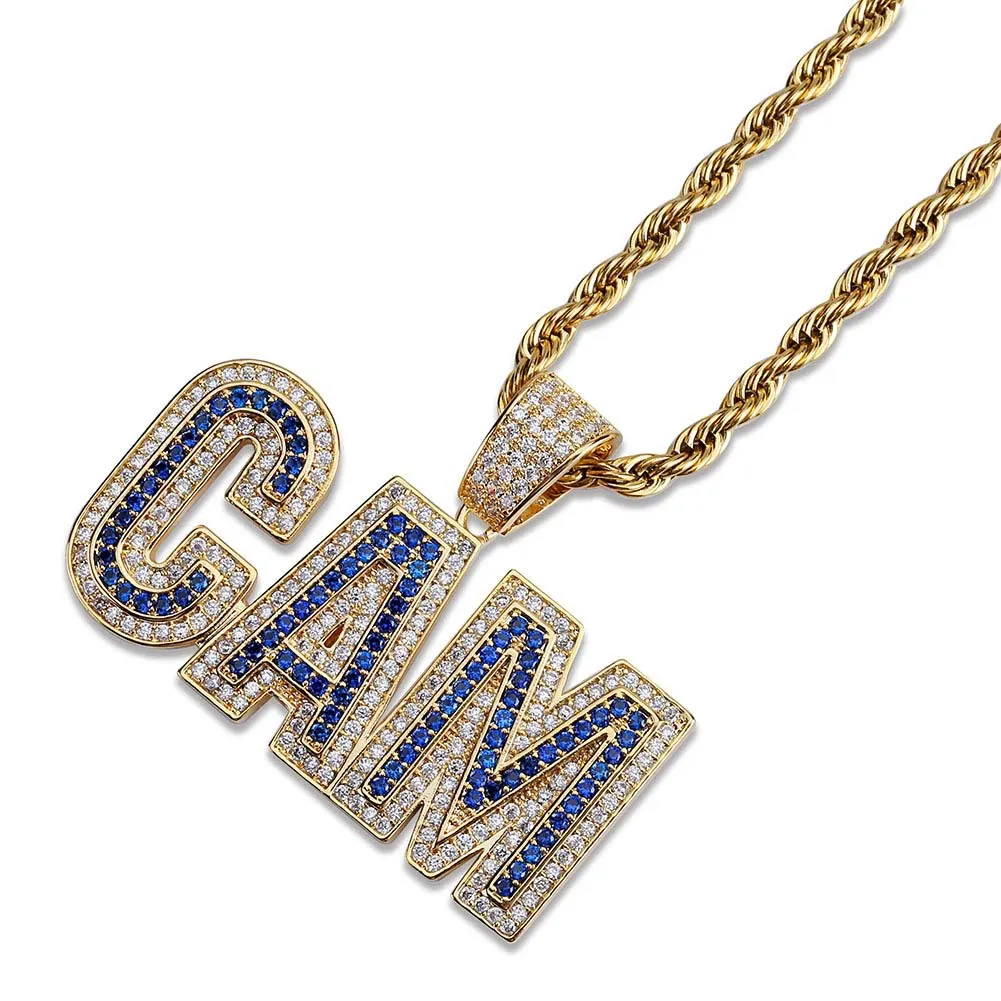 et collier avec pendentif initial CAM en zircone cubique plaqué or blanc, bijoux de rappeur hip-hop, cadeaux pour hommes et femmes_voghion.com