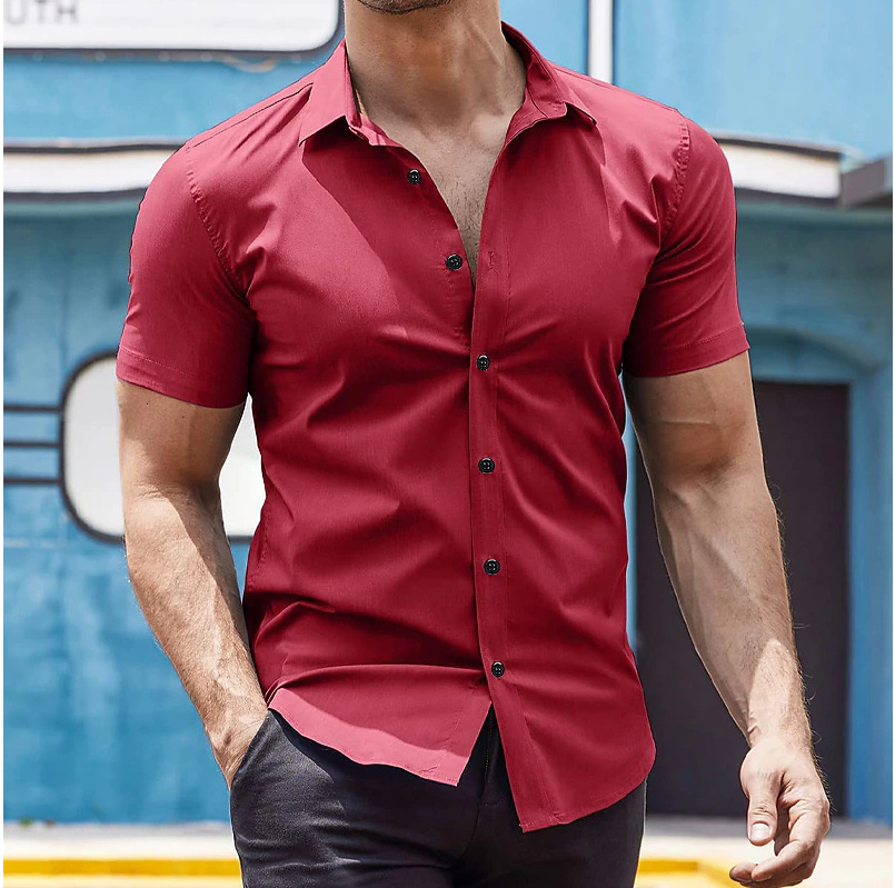 Men's Clothing Summer New Men's Short Sleeved Solid Color Shirt Youth Fashion Home Casual Cardigan Shirt Cross Border_voghion.com
