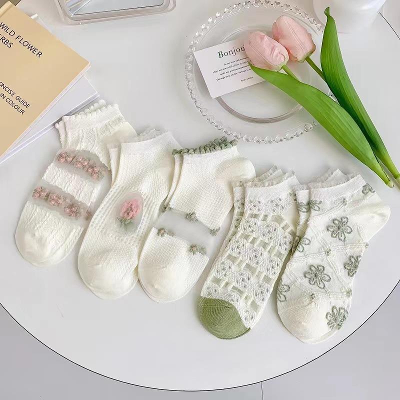 Socks For Women Spring And Summer Korean Thin Short Socks Summer Sweat Absorbent Breathable Invisible Socks Japanese Sweet Floral Ladies Socks_voghion.com