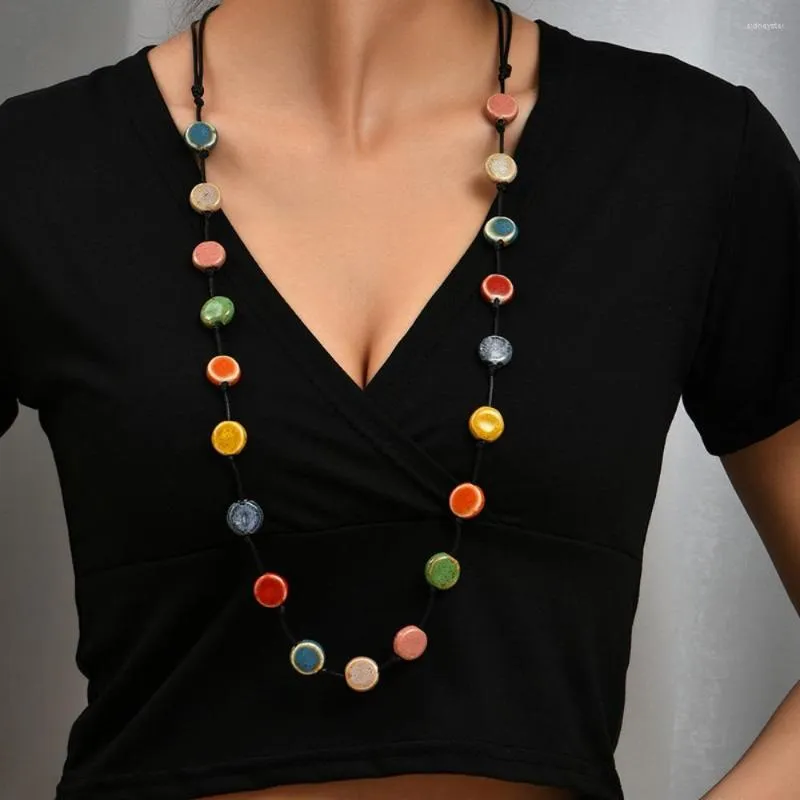 Ketten Vintage Einfach Flaach Perl Faarweg Keramik Perséinlechkeetsschmuck Laang Halskette Charm Ketten_voghion.com