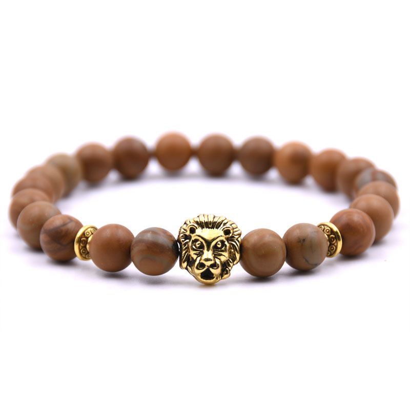 Fashion Natural Buddha Beads Volcanic Stone Lion Head Bracelet_voghion.com
