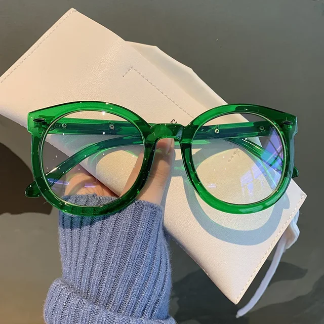 Mode Retro Runda Stora Myopia Glasögon Anti-Blue Light Nära Synglasögon Optisk glasögonbåge Datorglasögon_voghion.com