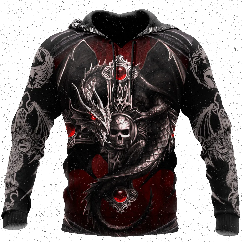 büyük boy Dövme İskelet Haç Terör Kırmızı 3D Baskılı Erkek Kapşonlu Sweatshirt Rahat Tracuits Raven Bad Wolnimal_voghion.com