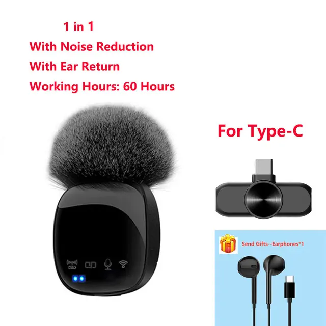 New HD Wireless Lavalier Mrophone Portable Audio Video Recording Mini for iPhone Android Live Broadcast Gaming Phone_voghion.com