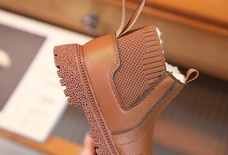 Winter Nieuwe Kinderen Dikke Warme Zijrits PU Leren Waterdichte Sneeuwlaarzen Kidsnest Jongens Meisjes Antislip Pluche Katoenen Schoenen_voghion.com