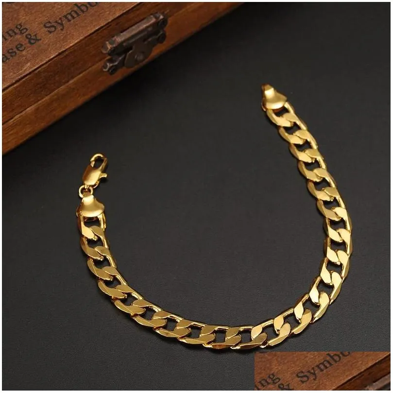 Pulseiras de ouro 21 cm Figaro Chain Link Trendy Mulheres Homens Jóias Atacado Casamento Presentes de noiva Partybangle Drop_voghion.com