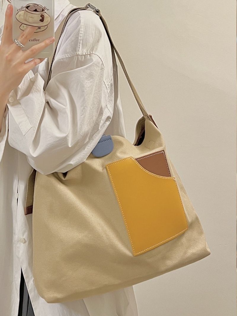 Eine Schulter Umhängetasche künstlerische große Kapazität contrstierende Canvas Tasche Nische ins koreanische Version_voghion.com