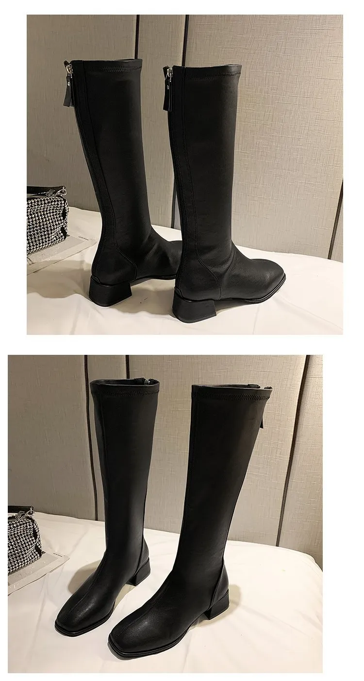 Stivali da cavaliere in pelle con cerniera lunga sul retro, di grandi dimensioni, alti con tacchi spessi, per donna, isolamento in peluche_voghion.com