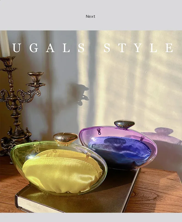 Borsa a mano a forma di conchiglia in acrilico, oro, argento, blu, da sera, da donna, carina, in metallo lucido, all'ingrosso 240907_voghion.com