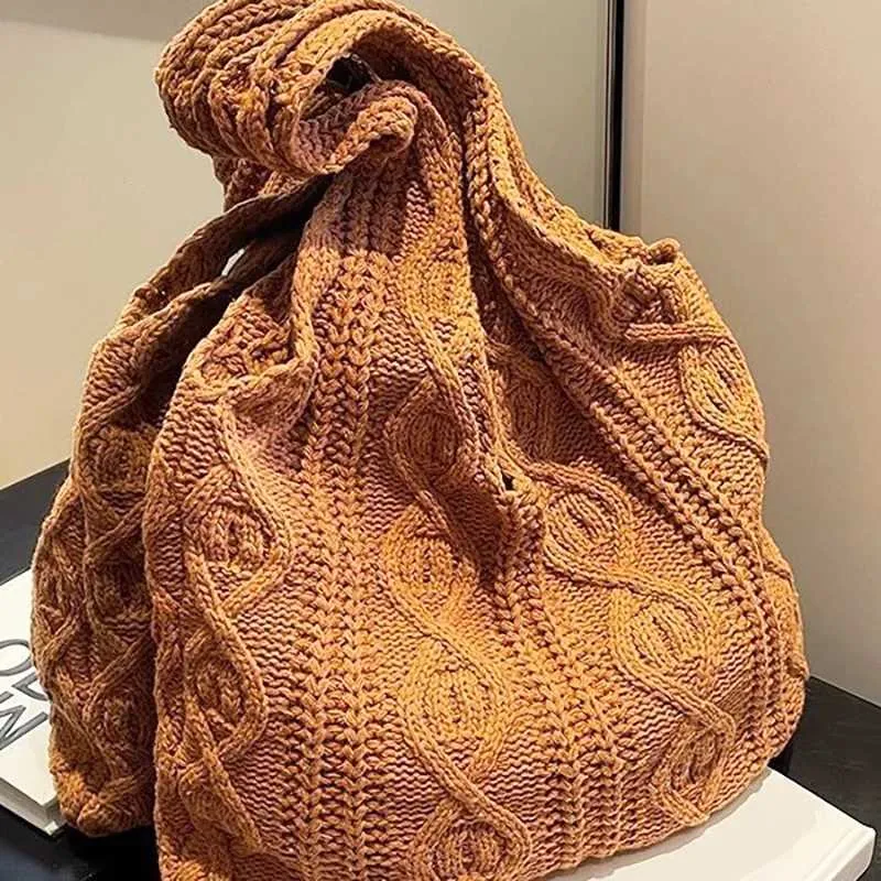 Vintage Strick Schultertasche Für Damen, Große Handtasche Casual_voghion.com