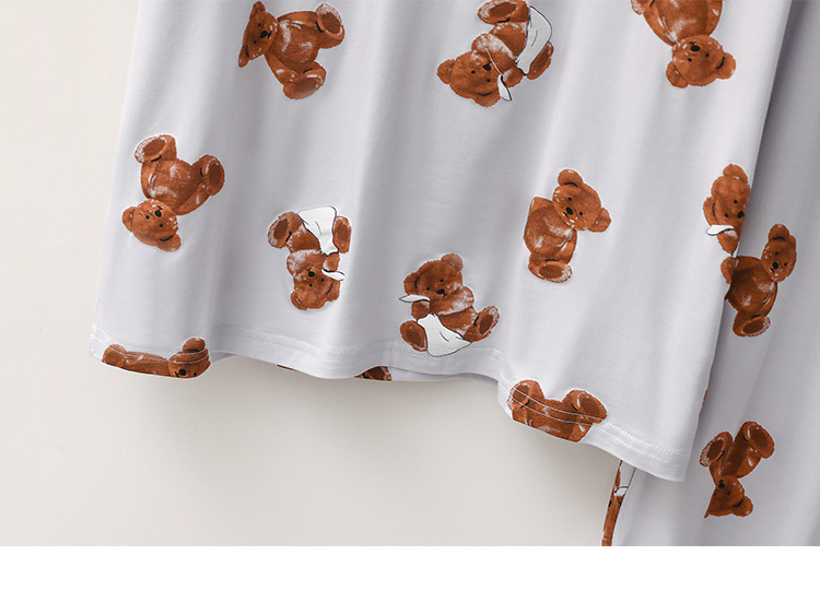 Vêtements pour femmes pyjama modal pour femmes en été mince ours de dessin animé confortable doux col rond pantalon à manches courtes vêtements de maison_voghion.com