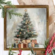 Semn rustic din lemn cu model de brad de Crăciun de 20x20 cm - Artă murală vintage cu design rustic pentru casă/birou, ușoară și lustruită, cadou de decor pentru birou de sărbători_voghion.com