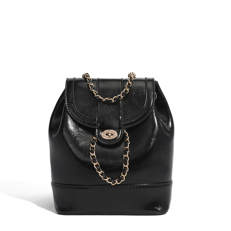 Borsa a secchiello per l'acqua con zaino a tracolla in pelle di cera d'olio per studenti Instagram con catena profumata alla moda coreana_voghion.com