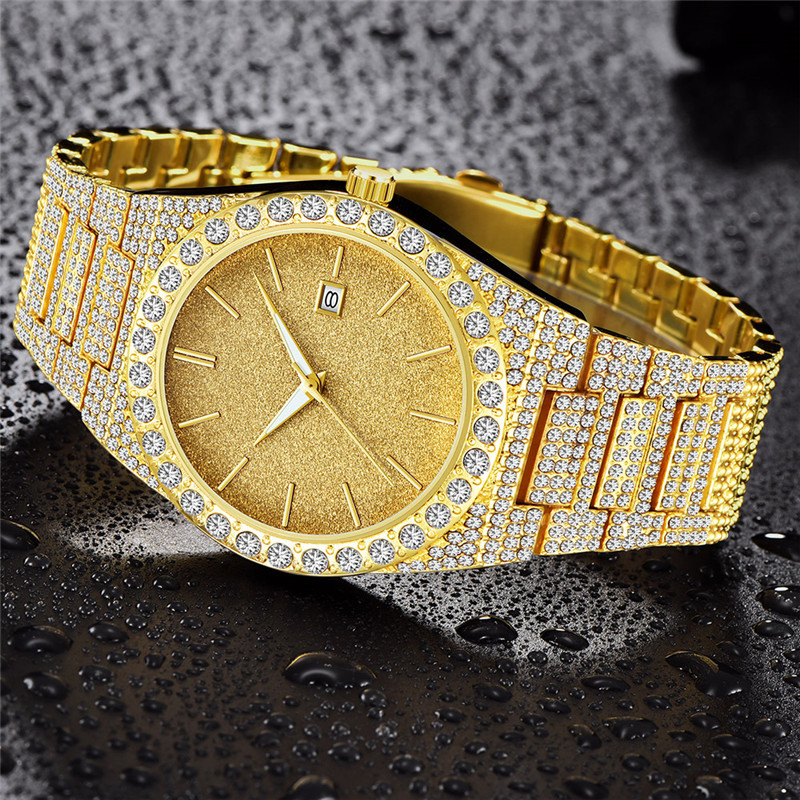 Orologio da uomo al quarzo con calendario in oro e argento con diamanti e datario - Cassa e cinturino in lega - Diverse opzioni di colore_voghion.com
