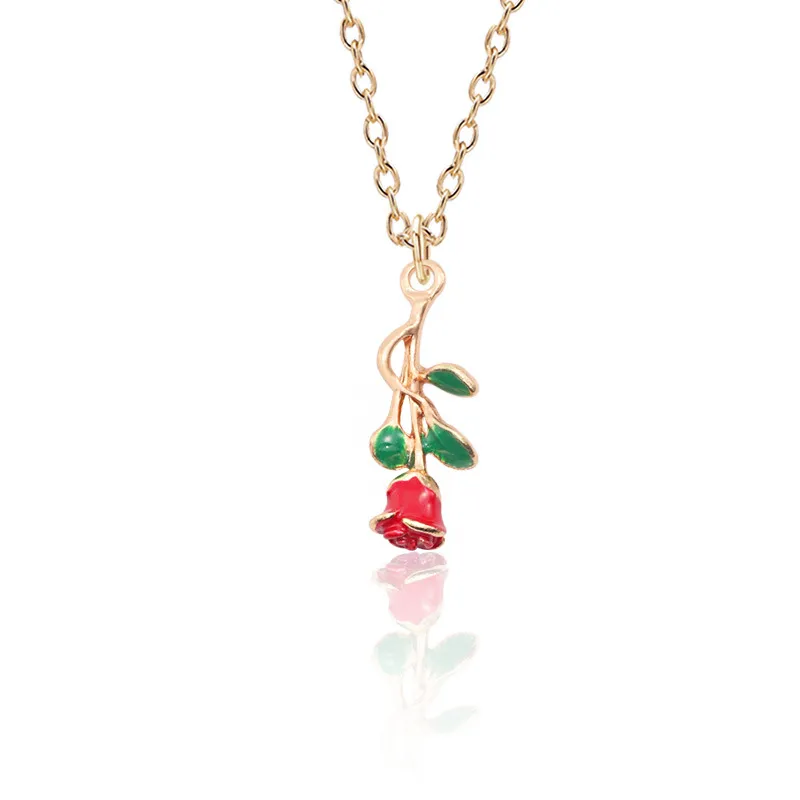 Colliers pendentifs créatifs romantiques pour femmes, collier rose charmant, 3 couleurs, accessoires de fête pour femmes, mode Saint-Valentin_voghion.com