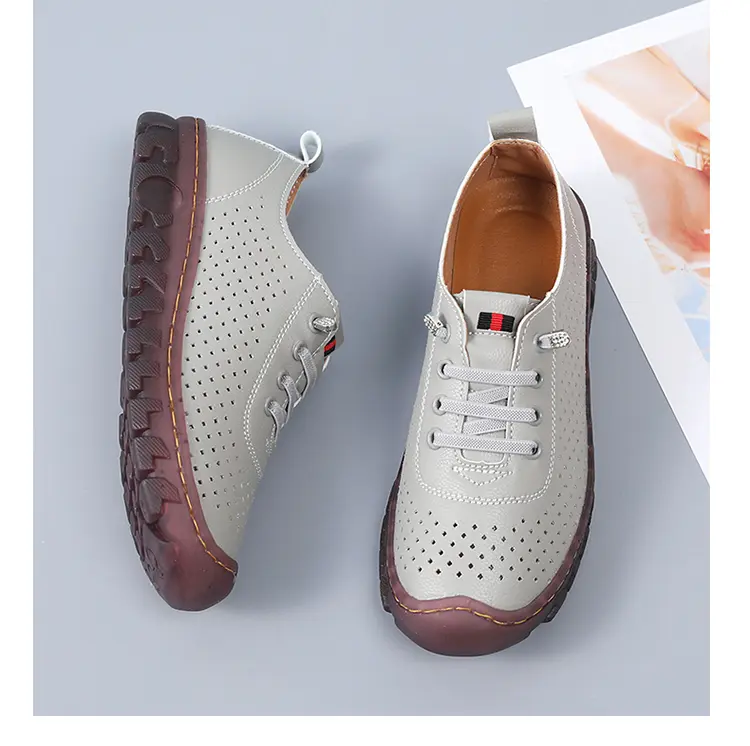 Chaussures simples pour femmes cousues à la main, à semelle souple et épaisse, couvre-pieds pour maman, grandes pointures de chaussures décontractées respirantes pour femmes_voghion.com