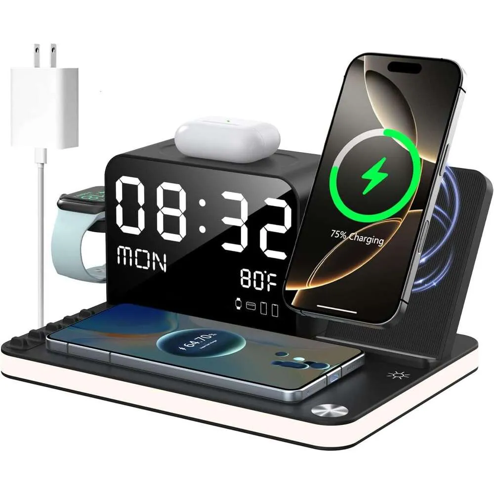 DHGadgets 7 In 1 Wireless Charging Station, Fast Charger Station With Dual IPhone, Bluetooth TimeSync, Night Light,33W_voghion.com
