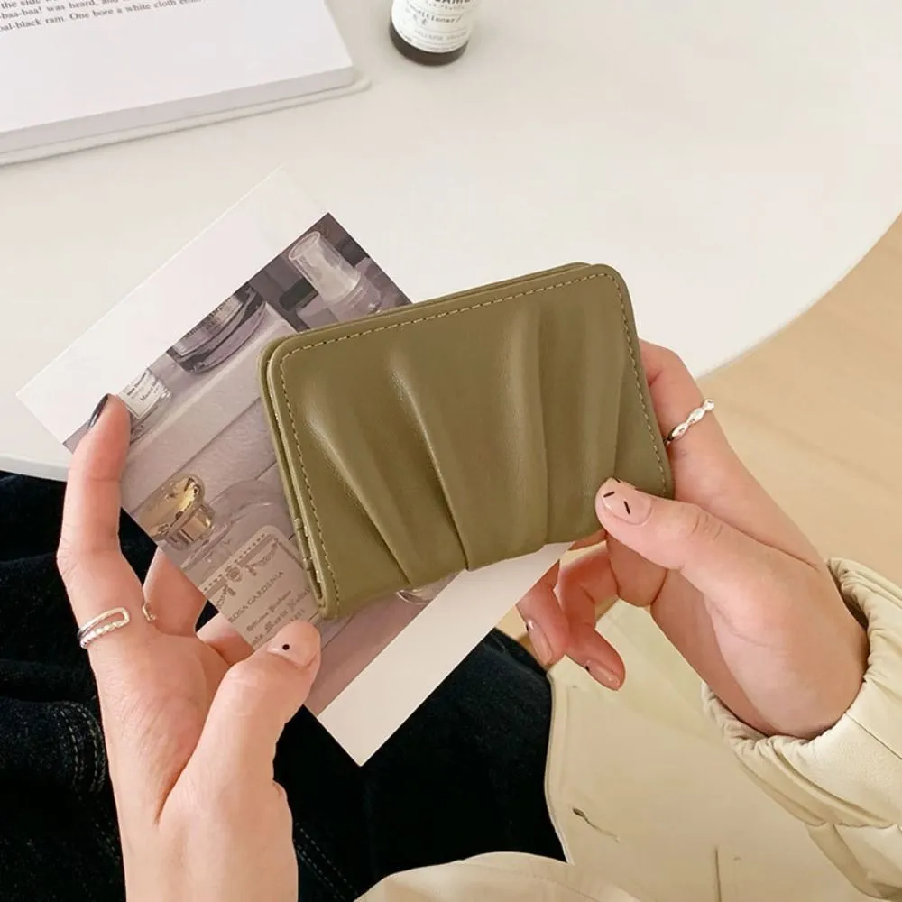 New Wrinkled Bag Anti Thief Solid Color Card Case Ultrathin PU Leather Short Purse Woman_voghion.com
