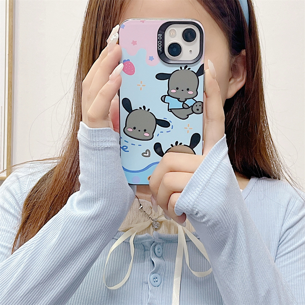 Un bracelet de montre compatible avec iPhone 15 14 13 12 11 PRO MAX XR XS X 8 7 PLUS SE 2020 Coque de téléphone transparente et mignonne Pacha noire IMD_voghion.com