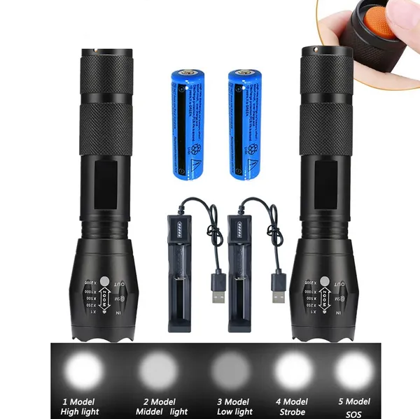 2x Extrem Hell Lampe de Poche Zoom USB Aufladbar LED_voghion.com
