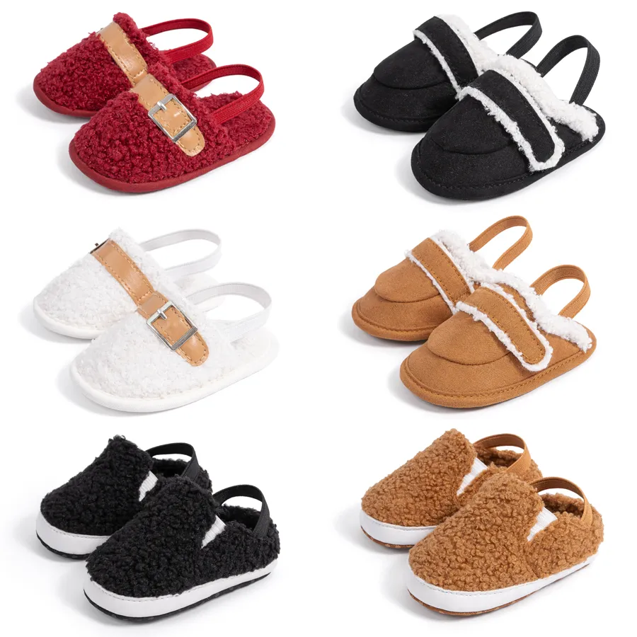 Fluffy Baby Slides Slippers Soft Plush Warm Hoop and Loop Elastic Band Kidsnest for Toddlers Infant Winter House Home_voghion.com