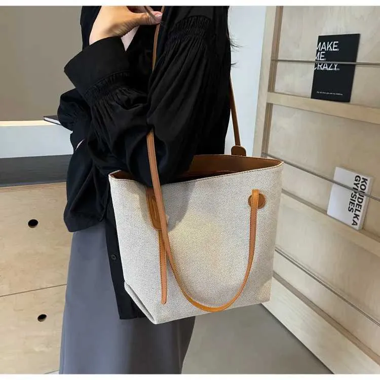 Borsa tote e borsa a spalla da donna in tela versatile casual_voghion.com