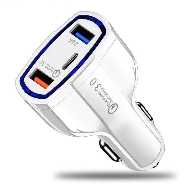 Con scatola al dettaglio, caricabatterie da auto USB 3 in 1, ricarica rapida, tipo C, QC3.0, PD, QC 3.0, caricabatterie USB per iPhone 13, 12, 11, X, 8, 7 Pro._voghion.com