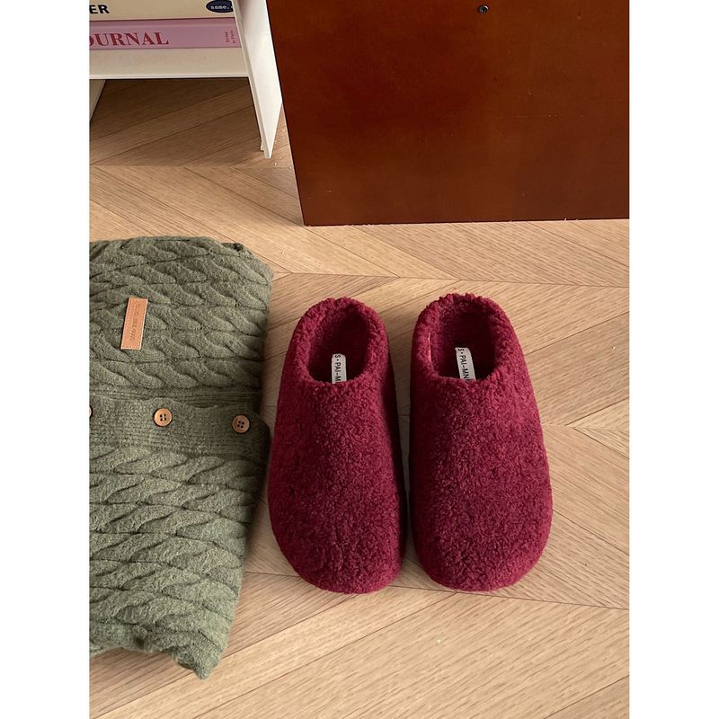 Lässiger Pelz für Damen 2024 Neue Winter-Outdoor-Flache Lazy Pantoletten mit V-Zehen-Halbpantoffeln_voghion.com